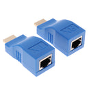 Blue HDMI 30M Extender to RJ45 Cat5 Network LAN Ethernet Adapter Repeater