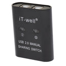 USB Sharing Switch KVM Switcher Adapter Box 2 Computer Share 1 USB Device Hub for Printer Scanner Black