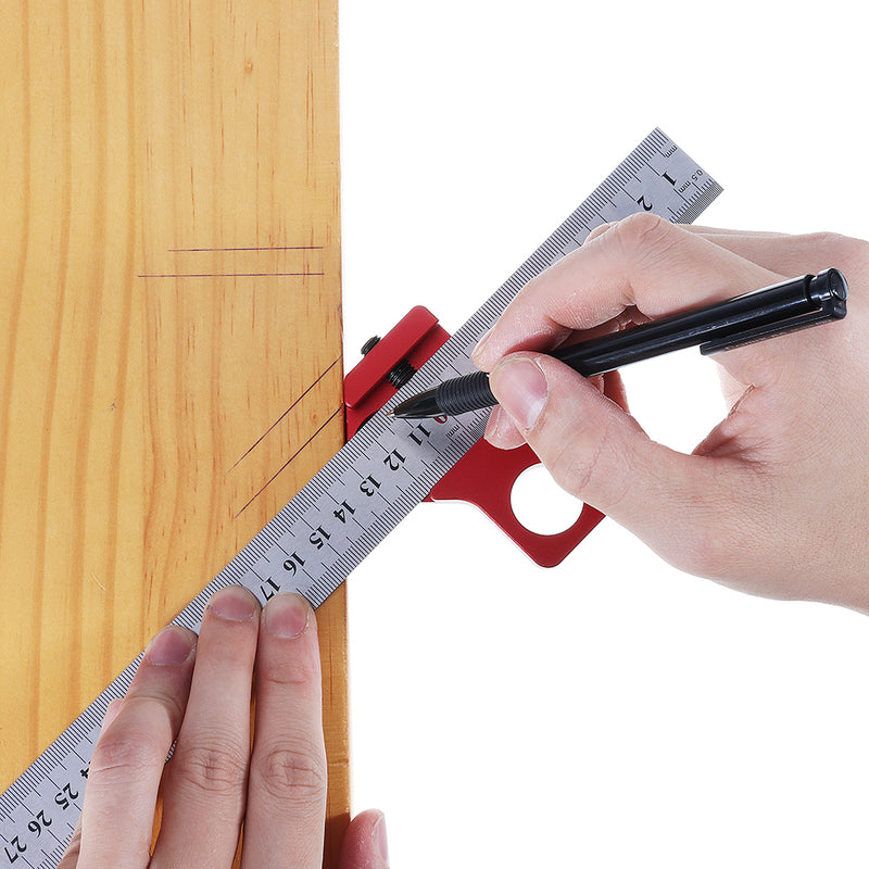 Adjustable 30cm Stainless Steel 45/90 Degree Line Scriber Angle Ruler Inch and Metric Magnetic Positioning Measuring Ruler Woodworking Tool