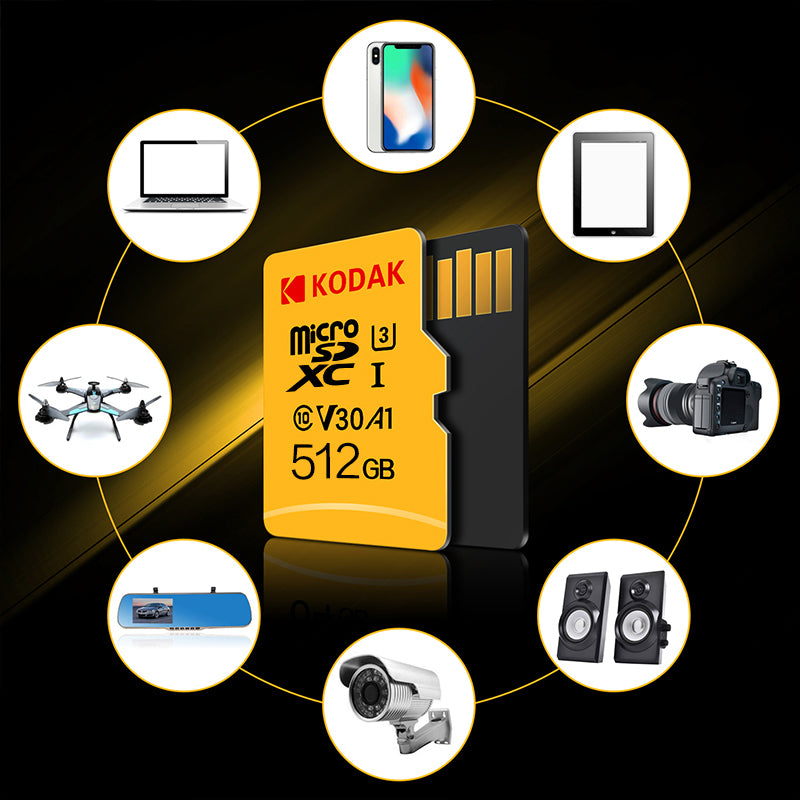 Kodak U3 V30 Class10 Micro SD Card SDXC SDHC SD Card Memory TF Flash Card 512GB 256GB for Video Storage Secure Digital Memory Card