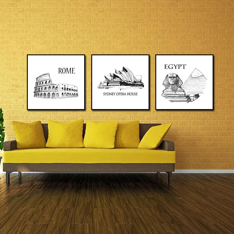 Miico ALTB Hand Painted Three Combination Decorative Paintings Architecture Wall Art For Home Decoration