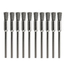 10pcs 3mm Shank Wire Brush Stainless Steel Head Removal Dust Burr Derusting Brush