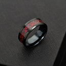 Ethnic Solid Carbon Fiber Finger Rings Vintage Red Dragon Pattern Finger Ring Jewelry For men