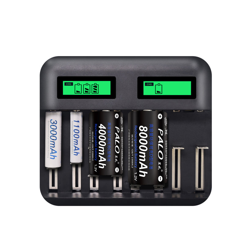 PALO Multi 8 Slots LCD Display Battery Charger Travel Portable Car Chargers Smart Charger For Nimh Nicd AA/AAA/SC/C/D/9V Rechargeable Battery