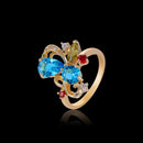 Stylish Gold-Plateda?copper Zircon Ribbon Shape Multicolor Crystal Finger Ring for Women