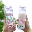 Portable Cup Novelty Milk Carton Shaped Cartoon Unicorn Printed Water Bottle