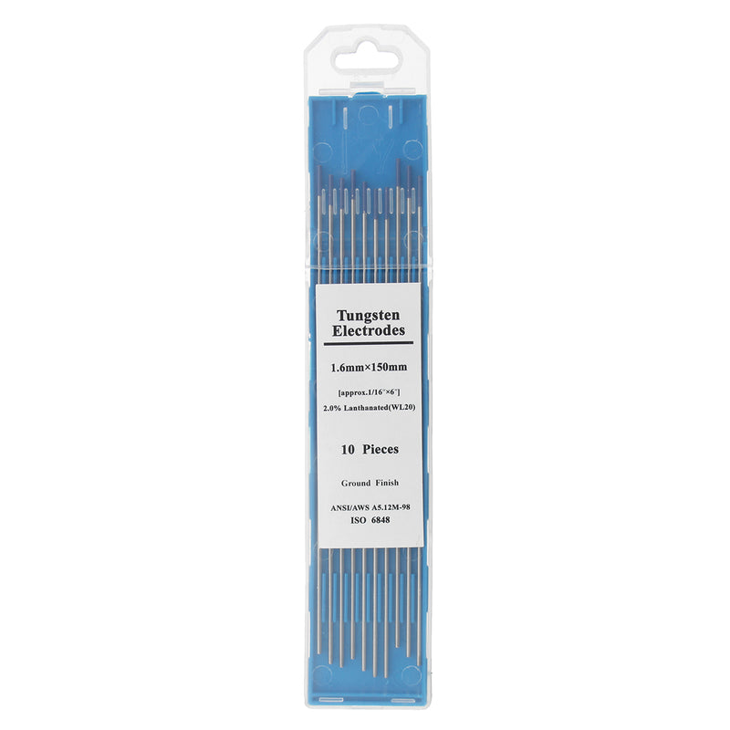 10Pcs TIG Welding Tungsten Electrodes 2% Lanthanated 1/16" x 6" Blue Tip WL20 Assorted Welding Rods