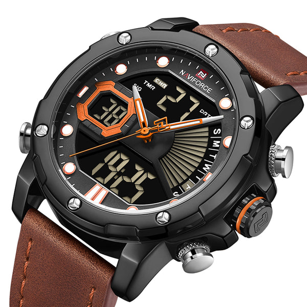NAVIFORCE 9172 Calendar Luminous Display Quartz Watch Genuine Leather Strap Men Watch