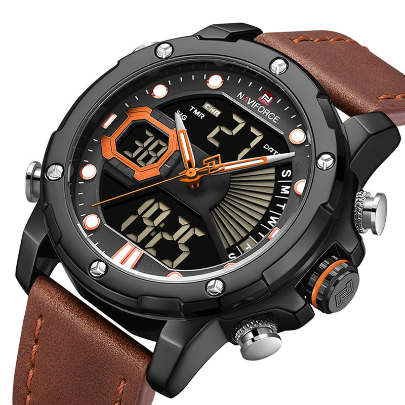 NAVIFORCE 9172 Calendar Luminous Display Quartz Watch Genuine Leather Strap Men Watch