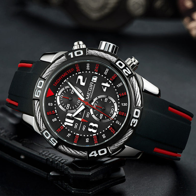 MEGIR 2045G Chronograph Date Display Quartz Watches Silicone Strap Men Wrist Watch