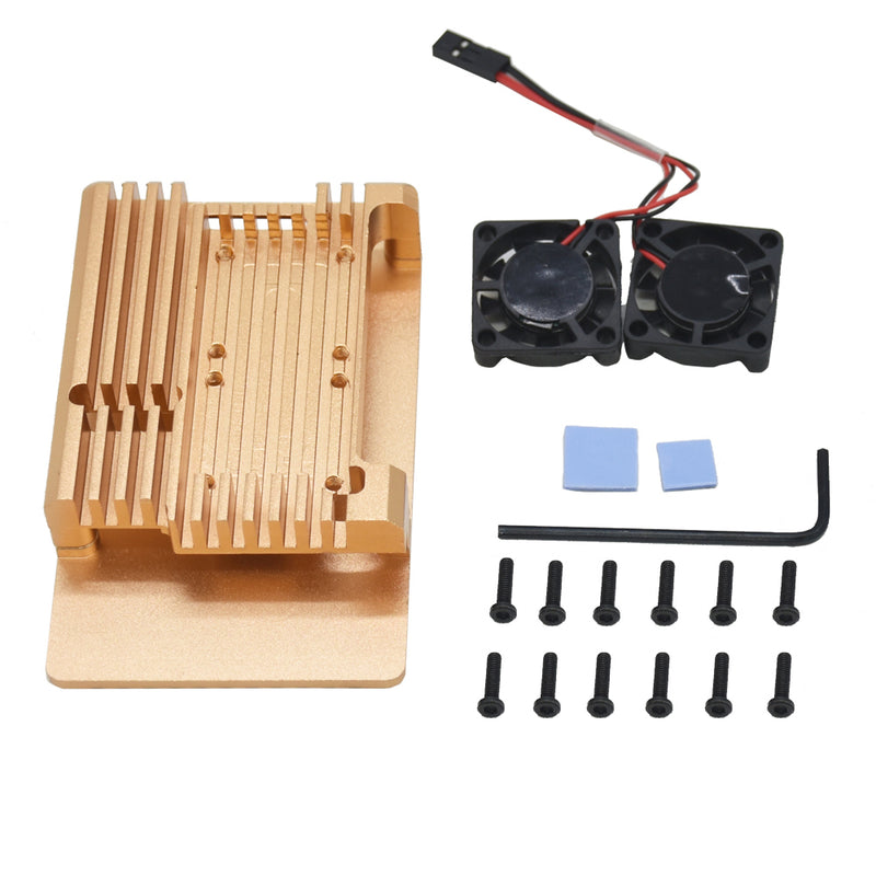 Black/Silver/Golden Dual Fan Aluminum Alloy Case Metal Protective Shell Radiator Enclosure for Raspberry Pi 4 Model B+
