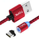 TOPK R-Line1 Reversible Type C LED Magnetic Braided Fast Charging Data Cable 1M For Phone Tablet