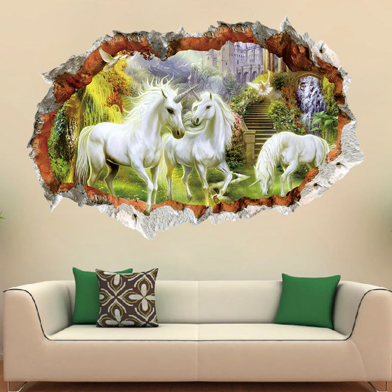 Miico 3D Creative Unicorn Broken Wall Removable Home Room Decorative Wall Decor Sticker