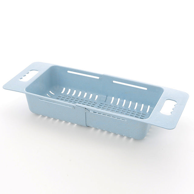 Kitchen Plastic Sink Drain Basket Rack Retractable Tableware Vegetable Shelf Storage Drain Rack