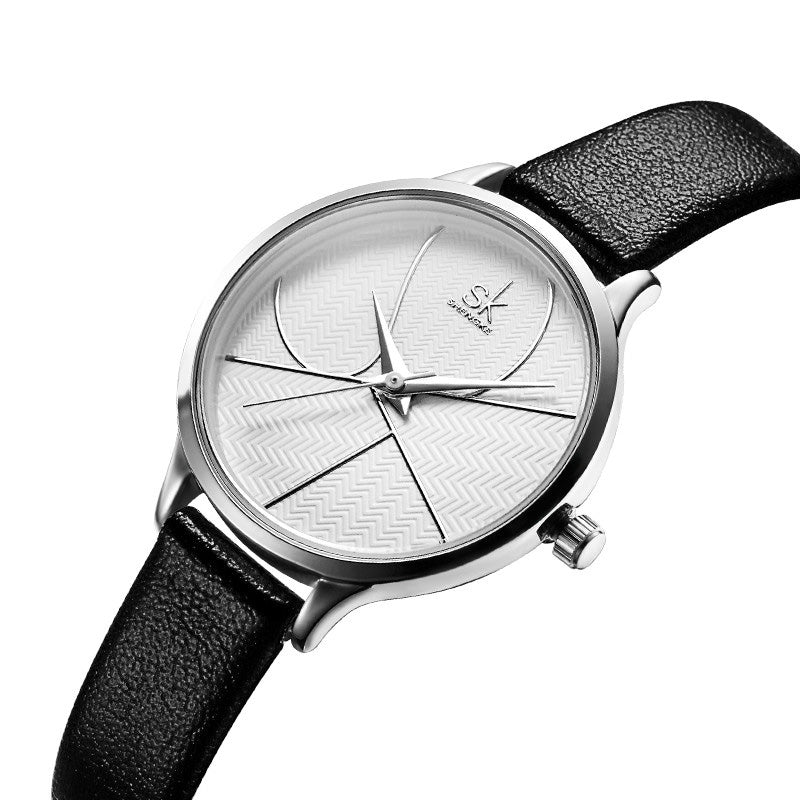 SHENGKE SK K0116 Fashion Simple Dial Conspicuous Leather Strap Women Quartz Watch