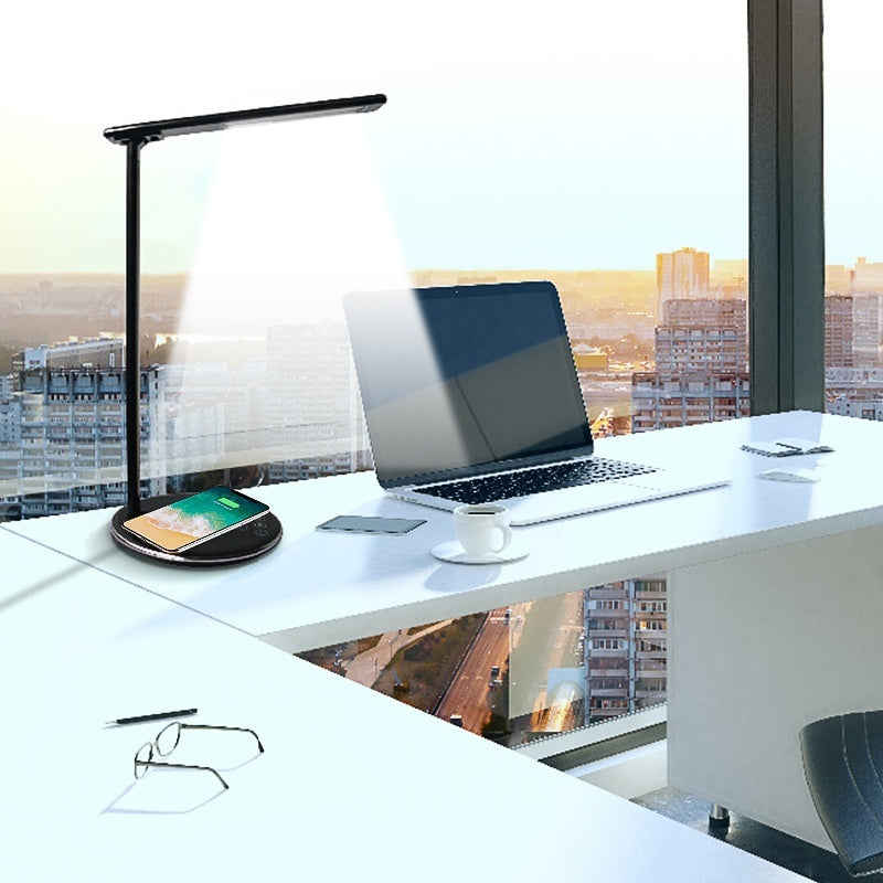USB LED Desk Lamp Table Qi Wireless Charger Reading Touch Light Adjustable for Qi-enabled Smart Phone