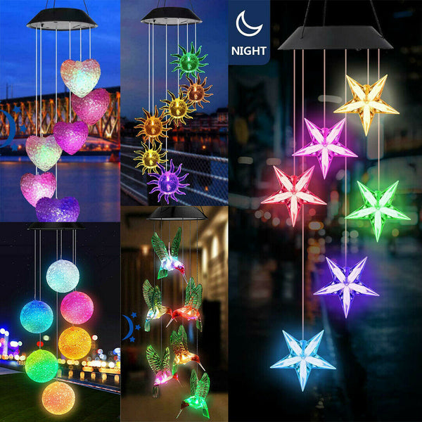 Solar Powered Wind Chimes Color Changing LED Light Home Garden Yard Decor Lamp
