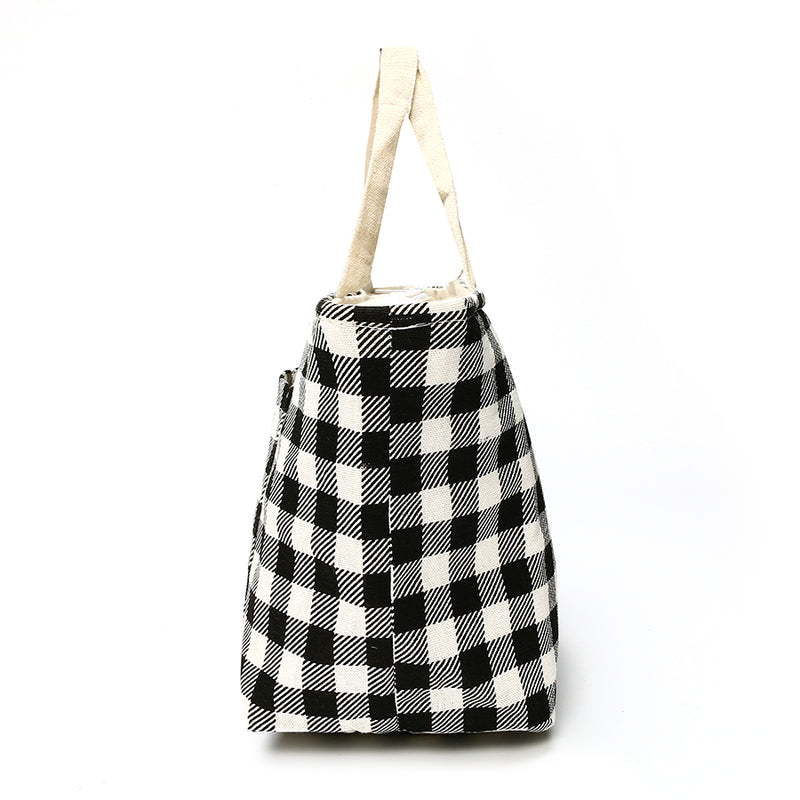 KCASA KC-BCH04 Cotton Linen Zipper Insulated Cooler Lunch Tote Bag Lady Handbag Food Organizer