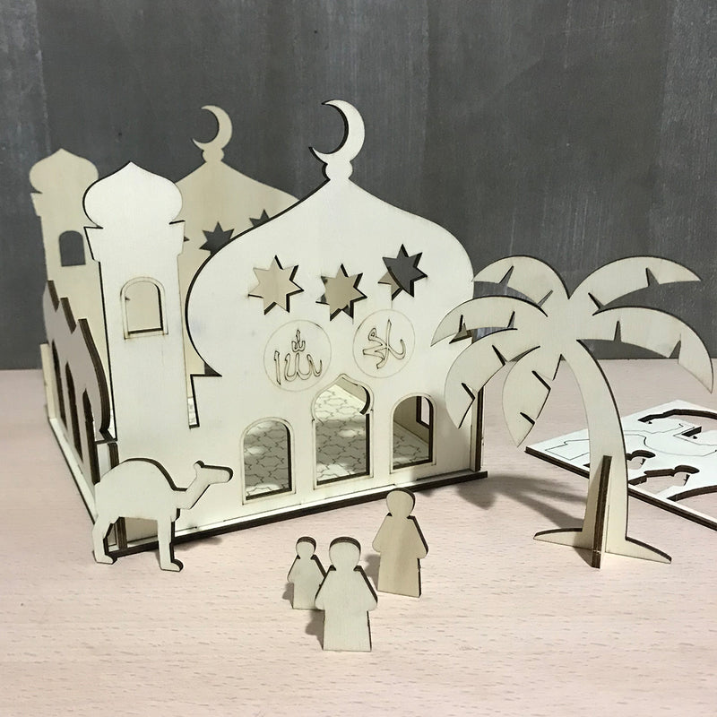 Self-Assembly Puzzle Wooden Model Building Kits Islamic House Stand Rack Ramadan Gifts Decorations