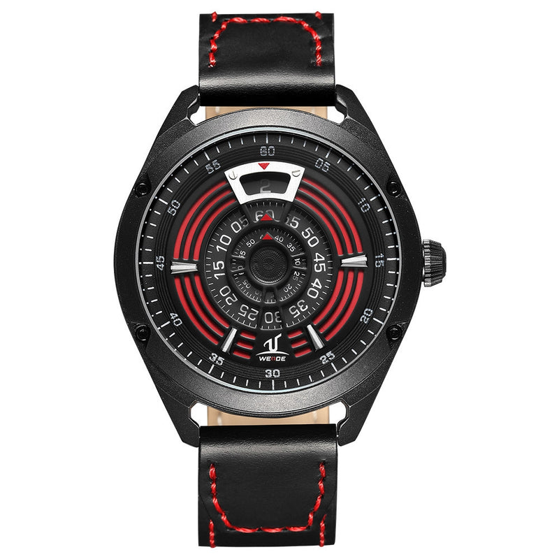 WEIDE UV1701 Unique Design Men Wrist Watch Leather Strap Casual Style Quartz Watch