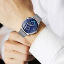 SKMEI 9182 Business Style Circular Mirror Mesh Steel Strap Week Date Display Men Watch Quartz Watch