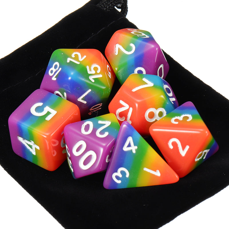 7Pcs Rainbow Dices Set Multisided Dices Polyhedral Dices Role Playing Game Gadget