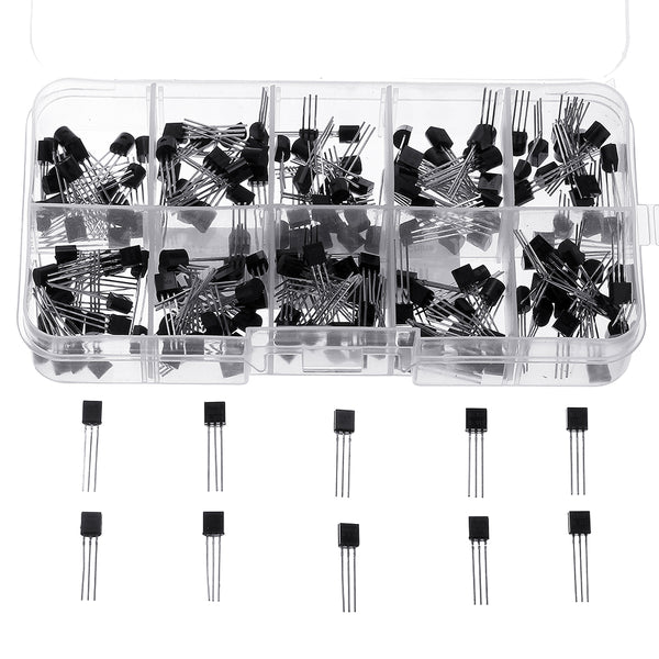 200Pcs Transistor Assortment Kit BC337 BC327 2N2222 2N2907 2N3904 2N3906 S8050 S8550 A1015 C1815 10 Value Transistors Box