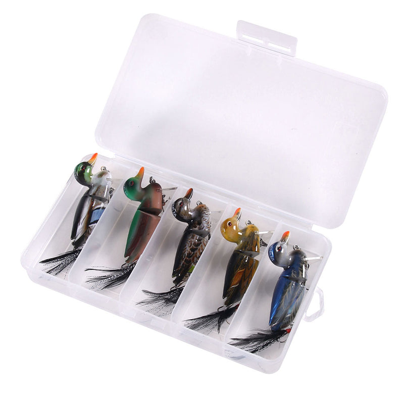 HENGJIA J102 5PSC Duck Fishing Lure Set Rotating Tail Popper Topwater Swim Crankbait Artificial Hard Bait