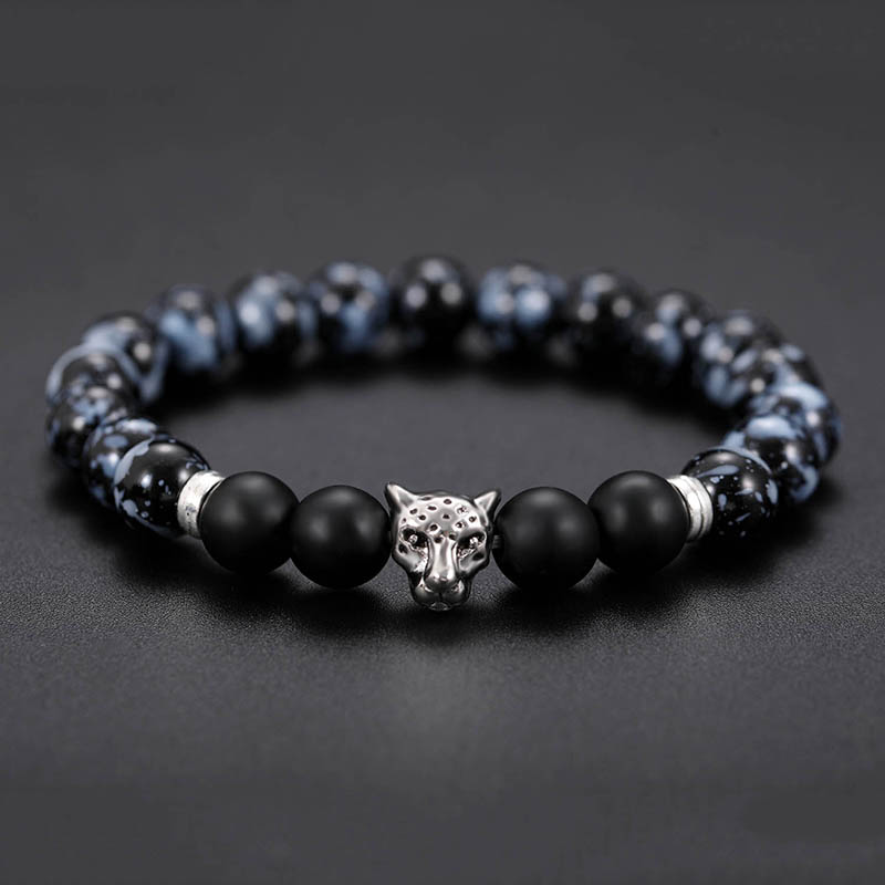 Fashion Men's Beads Bracelet Leopard Charm Natural Stone Adjustable Bracelets