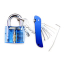 Foldable Door Lock Opener with Transparent Cutaway Inside View PadLock Lock Pick Set