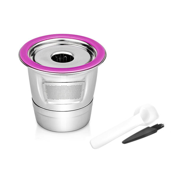 Stainless Steel Refillable Coffee Capsule Cup Reusable Coffee Pods w/ Coffee Spoon Brush for Keurig K-cup