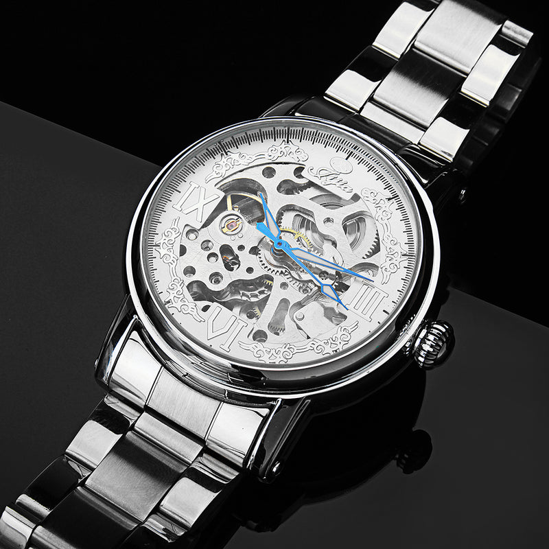 JIJIA Luxury Men Watch Hollow Roman Number Fashion Automatic Mechanical Watch