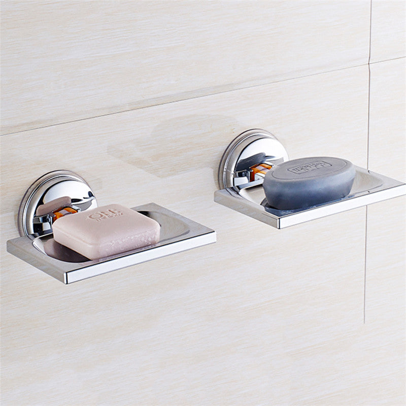 Chrome Plated Classic Bathroom Shower Sink Soap Dish Holder Basket Suction Cup
