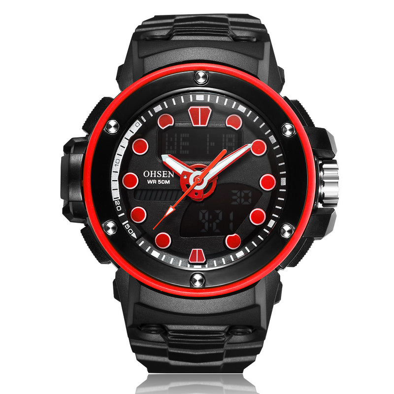 OHSEN AD1712 Dual Display Digital Watch Outdoors Sport Men Luminous Alarm Waterproof Watch