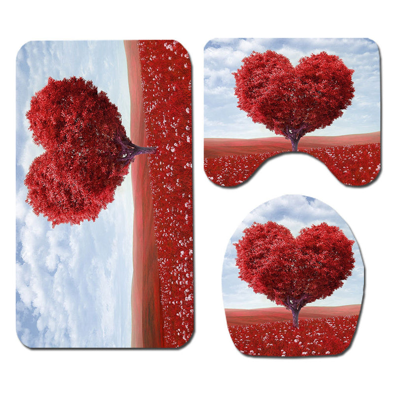 Heart Tree Waterproof Bathroom Shower Curtain Panel Floor Mat Toilet Seat Cover