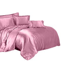 Soft Comfortable Shrink Resistant Solid Color Satin Silk Bedding Duvet Cover+Flat Sheet+Pack of 2PCS Pillow Case FOR 5ft Bed Pink