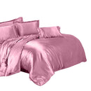 Soft Comfortable Shrink Resistant Solid Color Satin Silk Bedding Duvet Cover+Flat Sheet+Pack of 2PCS Pillow Case FOR 5ft Bed Pink