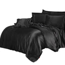 Soft Comfortable Shrink Resistant Solid Color Satin Silk Bedding Duvet Cover+Flat Sheet+Pack of 2PCS Pillow Case FOR 5ft Bed Black