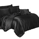 Soft Comfortable Shrink Resistant Solid Color Satin Silk Bedding Duvet Cover+Flat Sheet+Pack of 2PCS Pillow Case FOR 5ft Bed Black