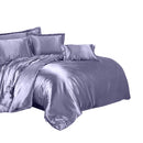 Soft Comfortable Shrink Resistant Solid Color Satin Silk Bedding Duvet Cover+Flat Sheet+Pack of 2PCS Pillow Case FOR 5ft Bed Light Purple