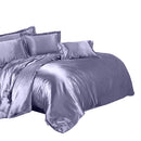 Soft Comfortable Shrink Resistant Solid Color Satin Silk Bedding Duvet Cover+Flat Sheet+Pack of 2PCS Pillow Case FOR 5ft Bed Light Purple