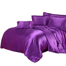Soft Comfortable Shrink Resistant Solid Color Satin Silk Bedding Duvet Cover+Flat Sheet+Pack of 2PCS Pillow Case FOR 5ft Bed Dark Purple