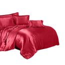 Soft Comfortable Shrink Resistant Solid Color Satin Silk Bedding Duvet Cover+Flat Sheet+Pack of 2PCS Pillow Case FOR 5ft Bed Red