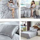 Soft Comfortable Shrink Resistant Solid Color Satin Silk Bedding Duvet Cover+Flat Sheet+Pack of 2PCS Pillow Case FOR 5ft Bed Gray