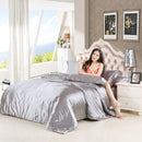 Soft Comfortable Shrink Resistant Solid Color Satin Silk Bedding Duvet Cover+Flat Sheet+Pack of 2PCS Pillow Case FOR 5ft Bed Gray