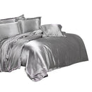 Soft Comfortable Shrink Resistant Solid Color Satin Silk Bedding Duvet Cover+Flat Sheet+Pack of 2PCS Pillow Case FOR 5ft Bed Gray