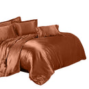 Soft Comfortable Shrink Resistant Solid Color Satin Silk Bedding Duvet Cover+Flat Sheet+Pack of 2PCS Pillow Case FOR 6ft Bed Coffee