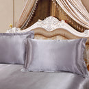 Soft Comfortable Shrink Resistant Solid Color Satin Silk Bedding Duvet Cover+Flat Sheet+Pack of 2PCS Pillow Case FOR 6ft Bed Gray