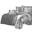 Soft Comfortable Shrink Resistant Solid Color Satin Silk Bedding Duvet Cover+Flat Sheet+Pack of 2PCS Pillow Case FOR 6ft Bed Gray
