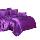 Soft Comfortable Shrink Resistant Solid Color Satin Silk Bedding Duvet Cover+Flat Sheet+Pack of 2PCS Pillow Case FOR 6.6ft Bed Purple
